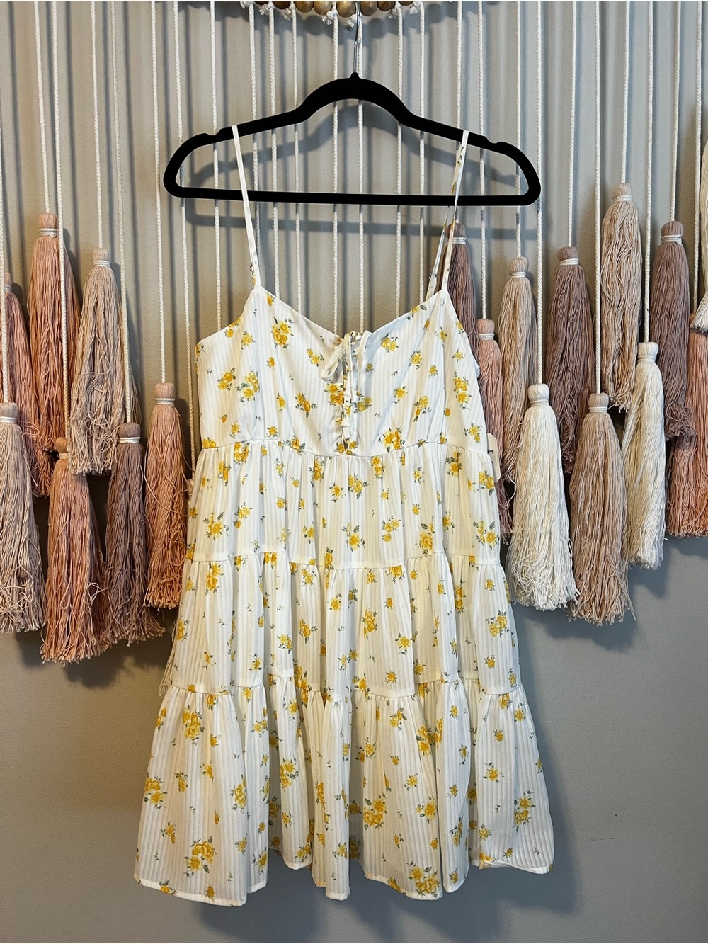 White Floral Tiered Sundress with Yellow Flowers size M NWT